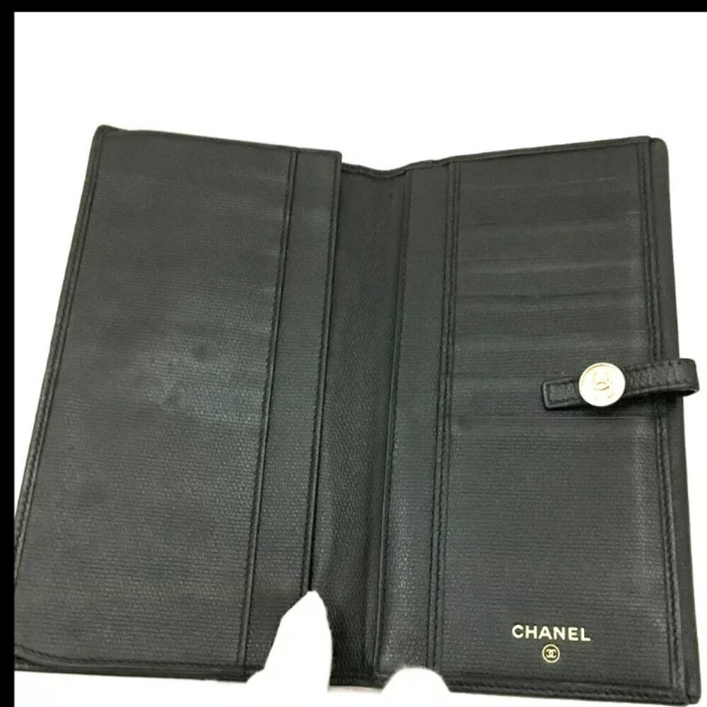 Authentic Chanel Coco Button Cc Logo Leather Long… - image 4